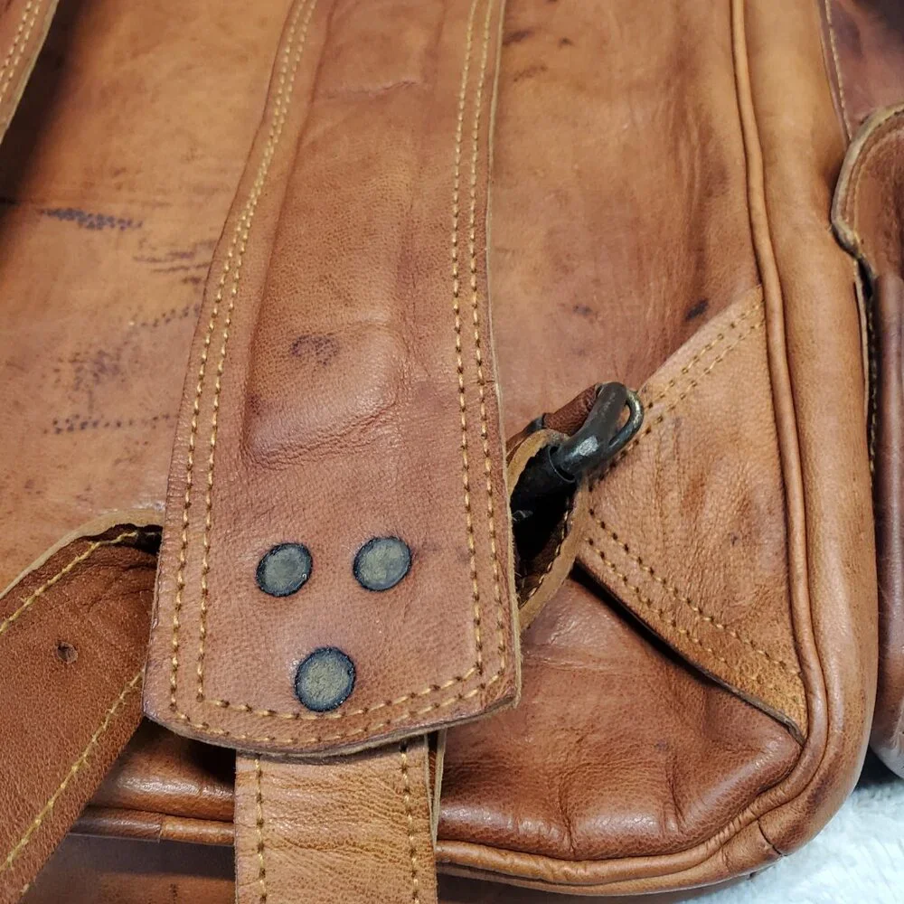 Vintage Tan Leather Large Bag Backpack Classic Bohemian Retro Academia Statement